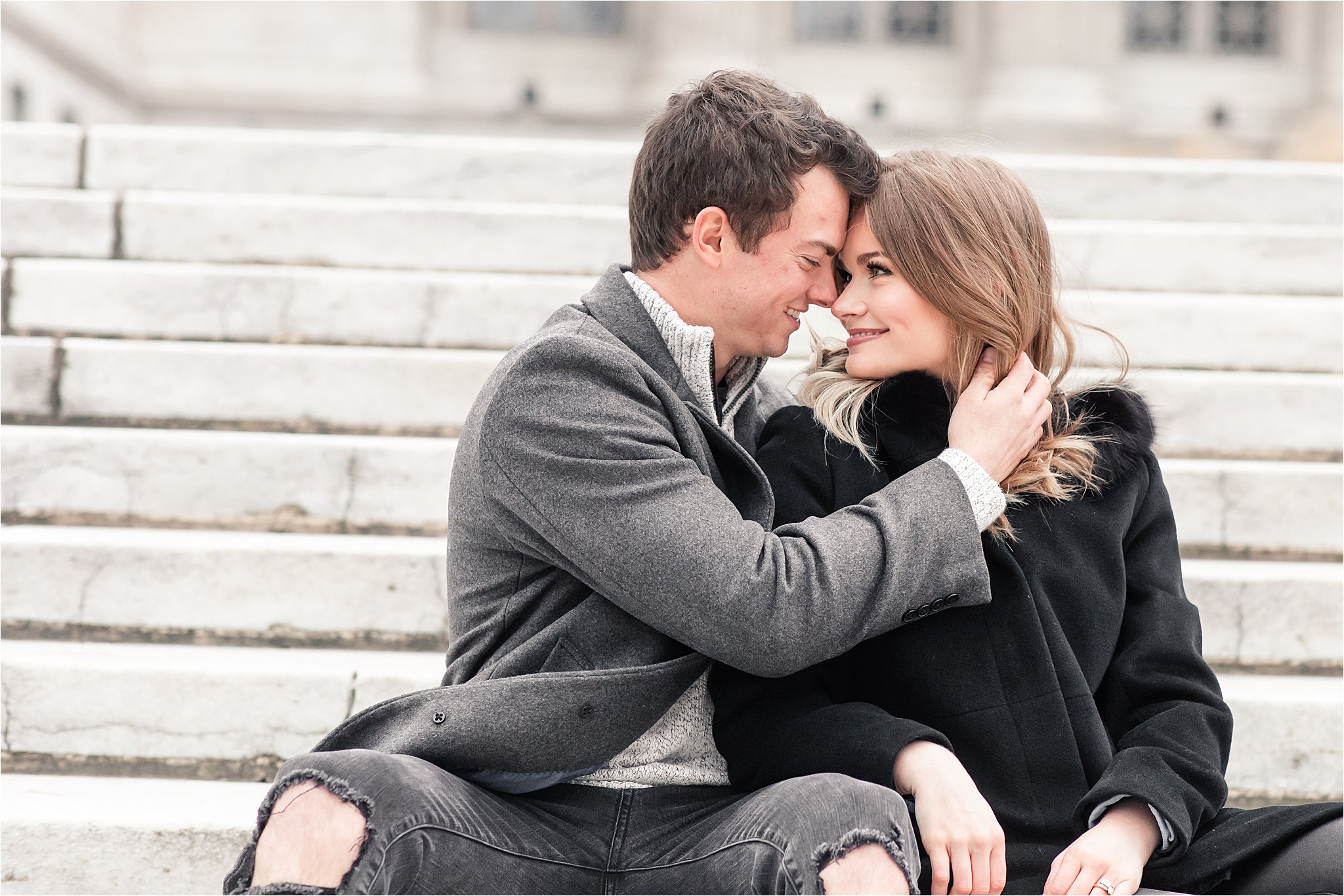 Classy winter engagement session at Field Museum in Chicago by Karen Shoufler