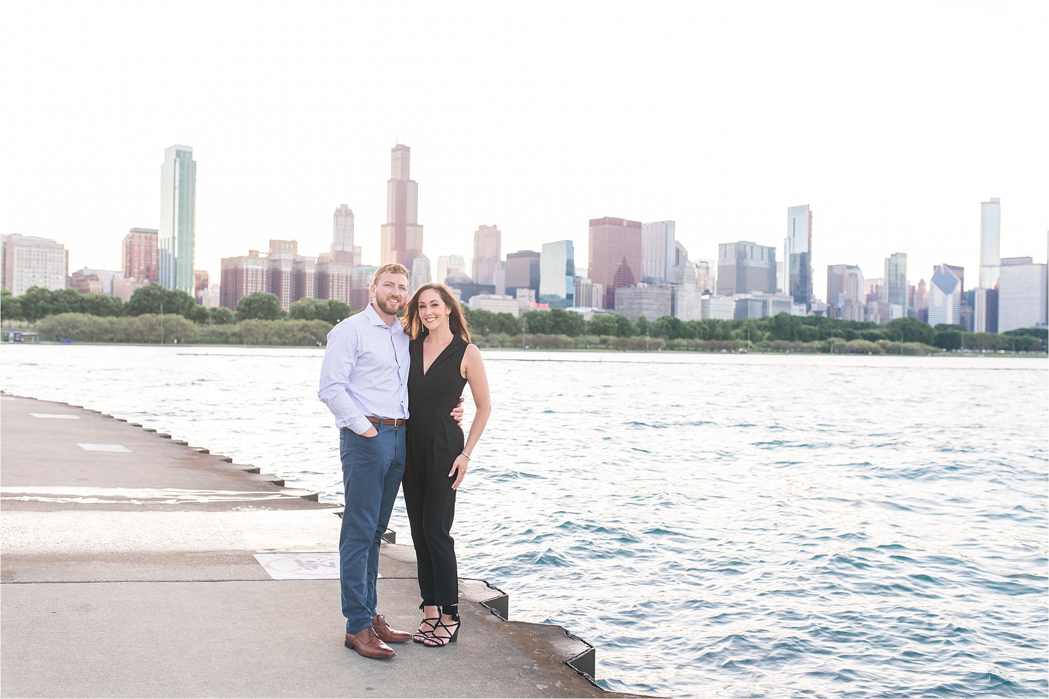 engagement photo at the museum campus in front of Lake Michigan in Chicago