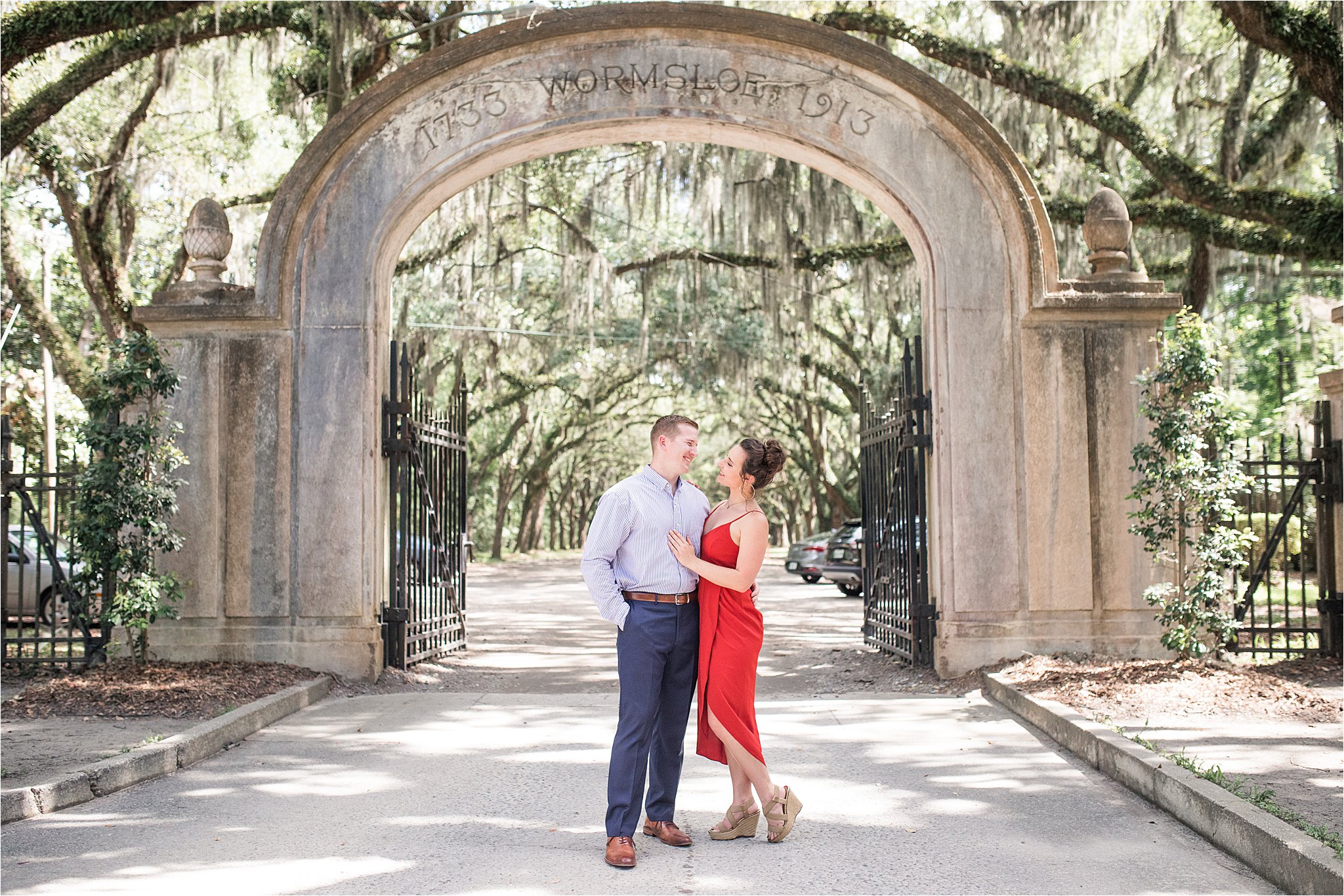 Couple in Wormsloe Plantation in Savannah, GA by destination photographer Karen Shoufler